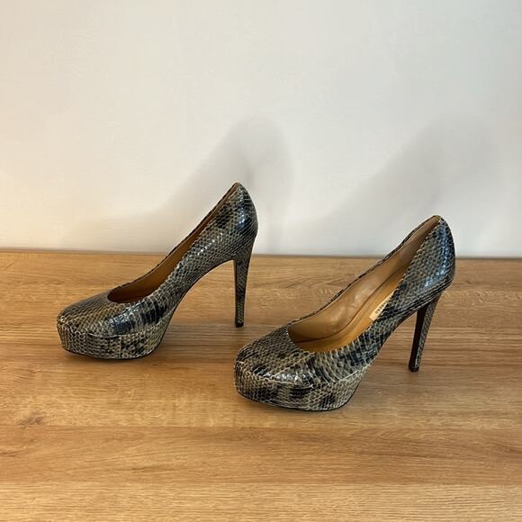 Diane Von Furstenberg Renee Snakeskin Platform Pumps Heels Size 8 Gray Black - Picture 2 of 7